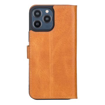 Apple iPhone 13 Pro Max Uyumlu Deri Cüzdanlı Kılıf Karamel