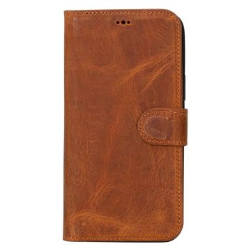 Apple iPhone 15 Plus Uyumlu Deri Cüzdanlı Kılıf MWWN G19 Taba