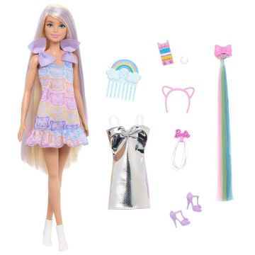 JCT72 Barbie Upuzun Muhteşem Saçlı Bebek - Saç Tasarım Oyun Seti