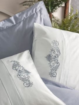 Cotton Box Brode Nakışlı Çift Kişilik Saten Nevresim Takımı Bianna Gri