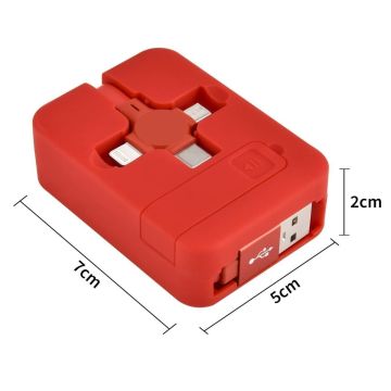Cep Tipi Telefon Tutuculu Makaralı Uzayıp Kısalabilen 3\'ü 1 Arada USB Şarj Kablosu