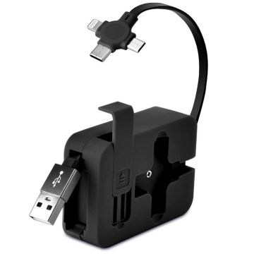 Cep Tipi Telefon Tutuculu Makaralı Uzayıp Kısalabilen 3\'ü 1 Arada USB Şarj Kablosu
