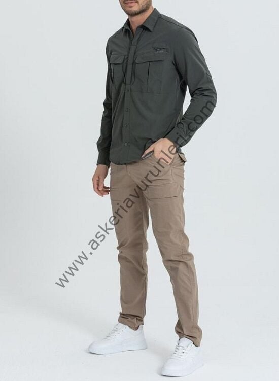 Taktikal Likralı Esnek Kumaş Gömlek Yeşil Renk