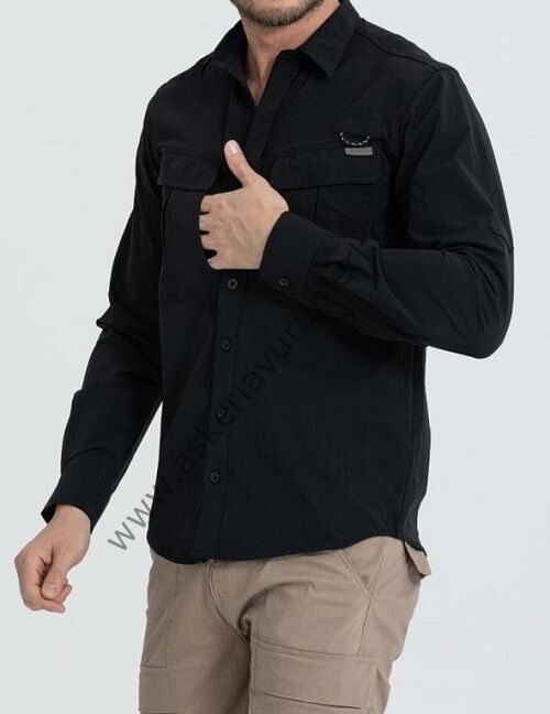 Taktikal Likralı Esnek Kumaş Gömlek Siyah Renk