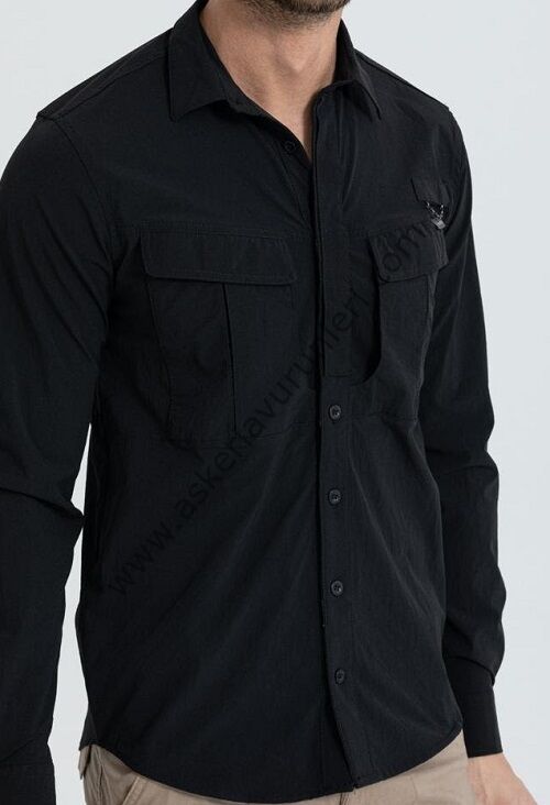 Taktikal Likralı Esnek Kumaş Gömlek Siyah Renk