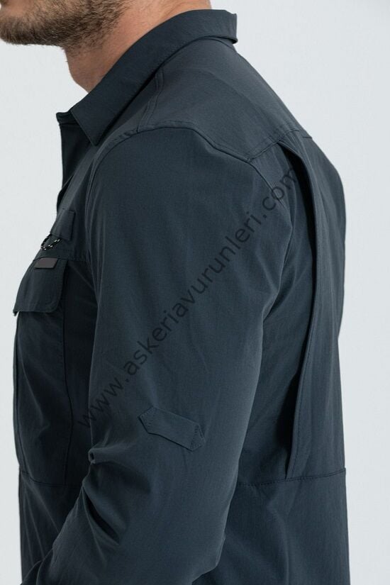 Taktikal Likralı Esnek Kumaş Gömlek Antrasit Renk