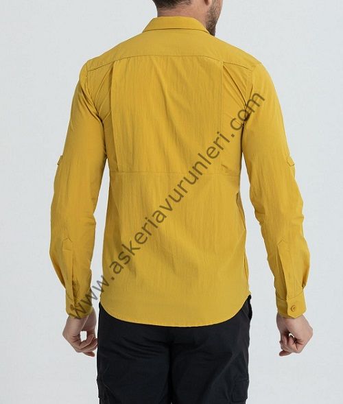 Taktikal Likralı Esnek Kumaş Gömlek Sarı Renk