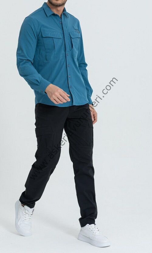 Taktikal Likralı Esnek Kumaş Gömlek Mavi Renk