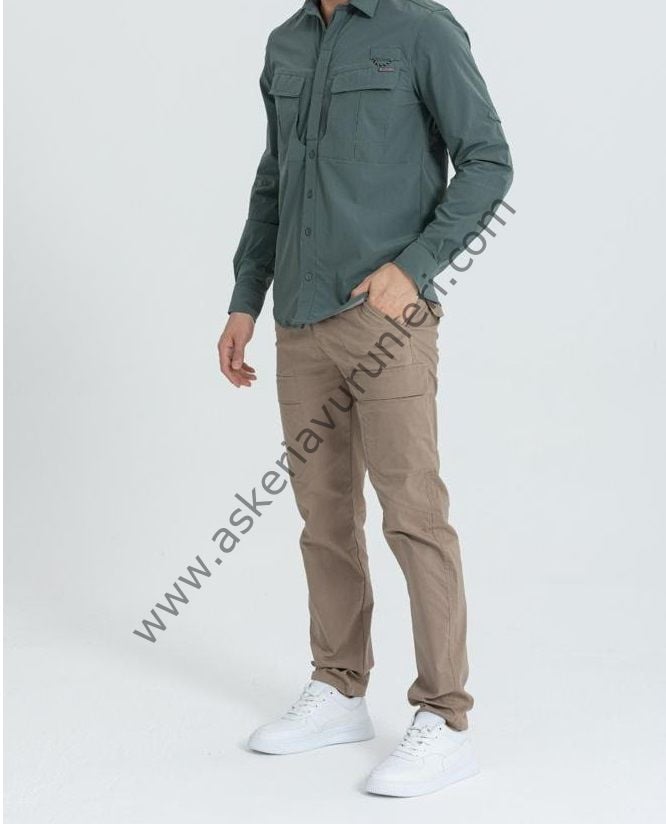 Taktikal Likralı Esnek Kumaş Gömlek Olive Renk