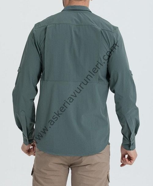 Taktikal Likralı Esnek Kumaş Gömlek Olive Renk