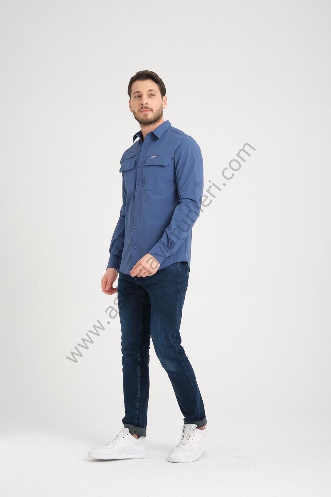 TAD GEAR TAKTİKAL CEPLİ LİKRALI GÖMLEK MAVİ