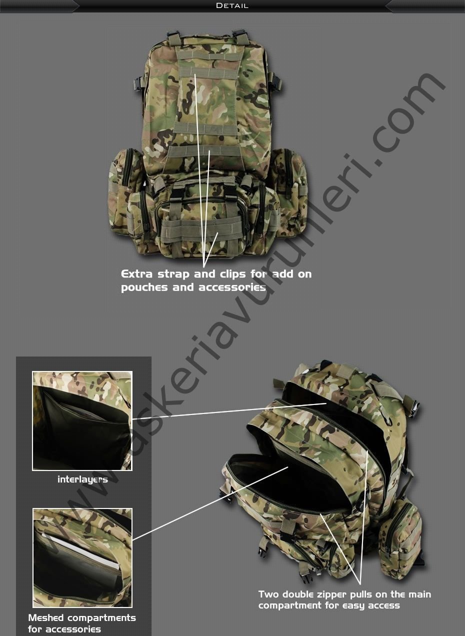 ARMY Tactical Molle Assault Backpack Bag Hardal Kamuflajı