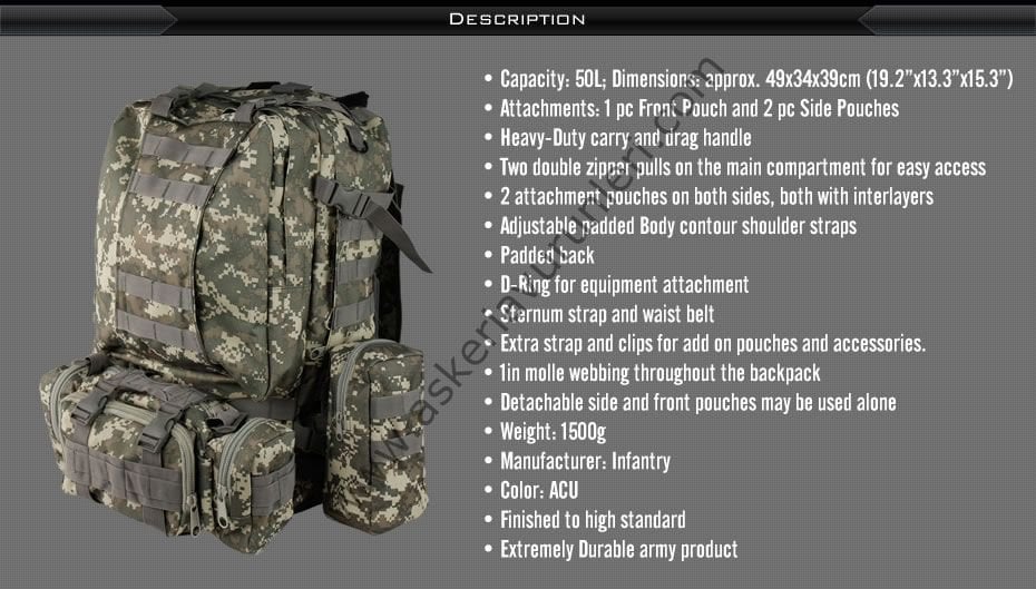 ARMY Tactical Molle Assault Backpack Bag Digital Renk