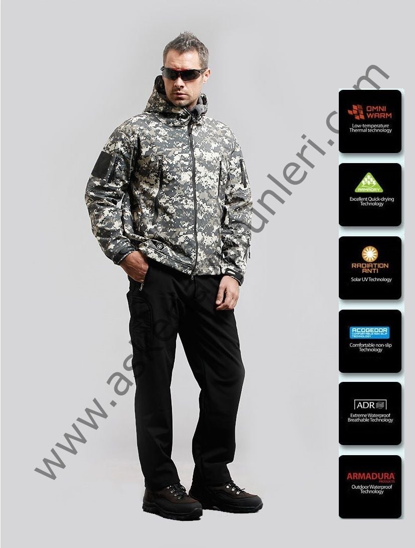 Shark Skin Soft Shell Jacket > İçi Polarlı Su Geçirmez Mont