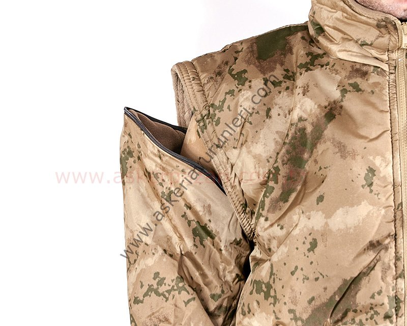 Jandarma İçi Polarlı Yelekli Kamuflaj Mont