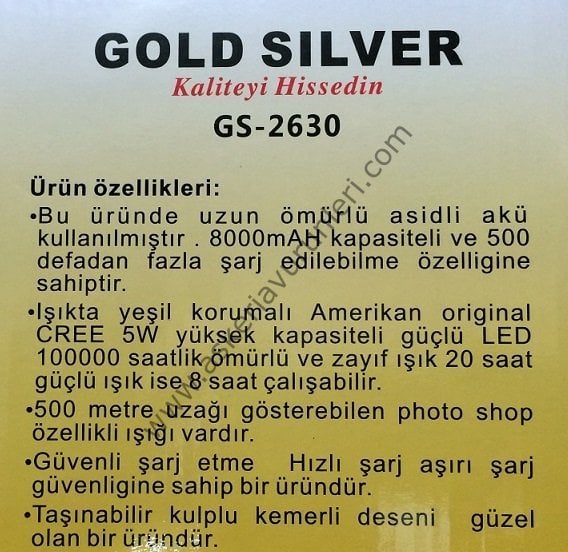 GOLD SİLVER GS2630 ŞARZLI LED FENER