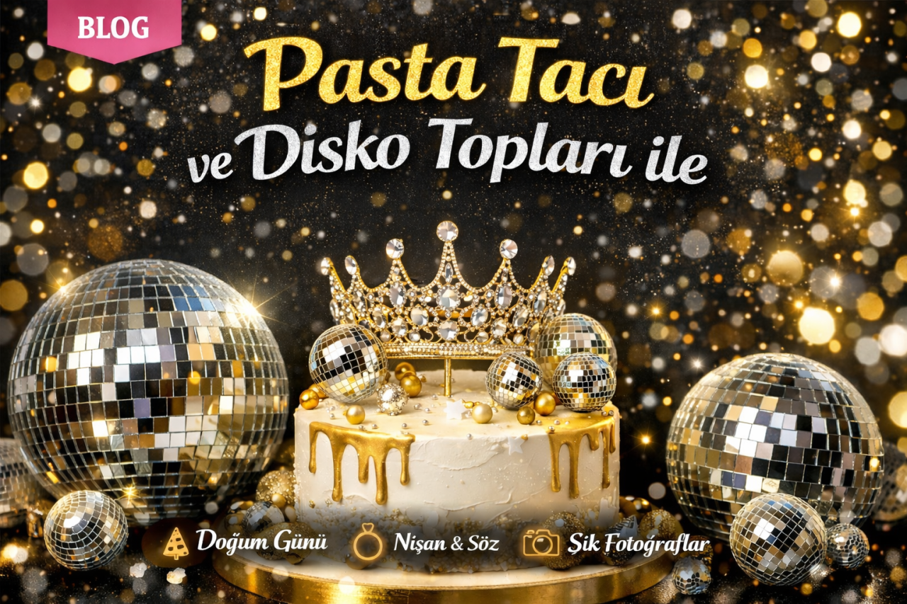 Pasta Tacı ve Disko Topları ile Gösterişli Pasta Süslemeleri