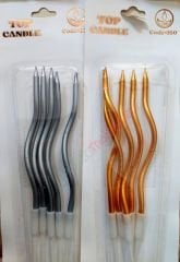 KIVRIK DÖNERLİ PASTA MUMLARI GOLD VE GÜMÜŞ 6LI PAKET