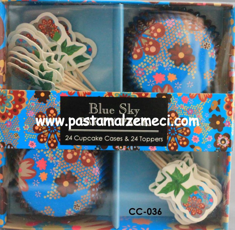 MAVİ ÇİÇEK TEMALI CUP CAKE KAĞIDI 24LÜ