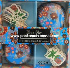 MAVİ ÇİÇEK TEMALI CUP CAKE KAĞIDI 24LÜ