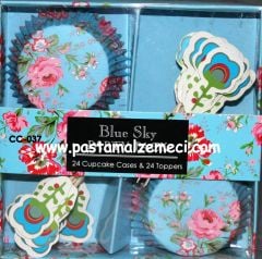 GÜL MAVİ TEMALI CUP CAKE KAĞIDI 24LÜ