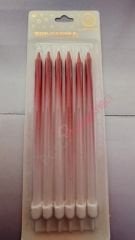 KIRMIZI BEYAZLI UZUN PASTA MUMLARI 6 LI