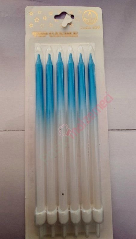 MAVİLİ BEYAZLI UZUN PASTA MUMLARI 6 LI