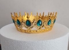 Gold Yeşil Taşlı Pasta Tacı