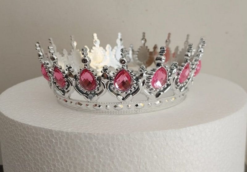 Gümüş Pembe Taşlı Pasta Tacı