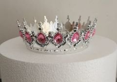 Gümüş Pembe Taşlı Pasta Tacı