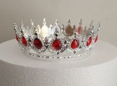 Gümüş Kırmızı Taşlı Pasta Tacı