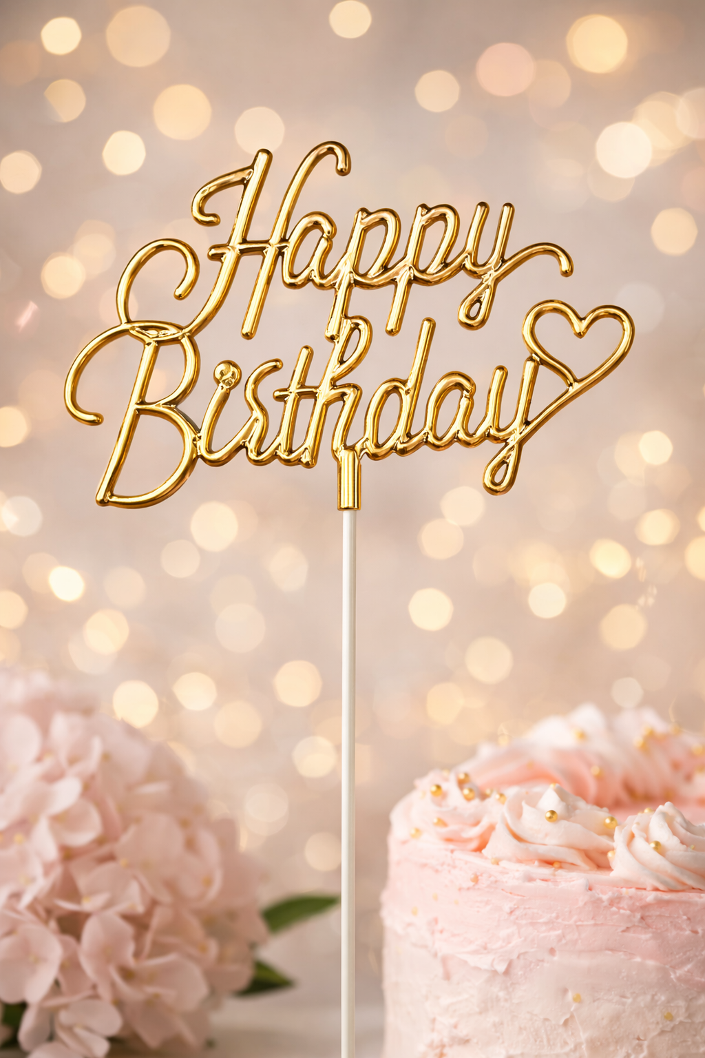 Pasta Üstü Çubuklu Pleksi Yazılar Happy Bırthday Gold