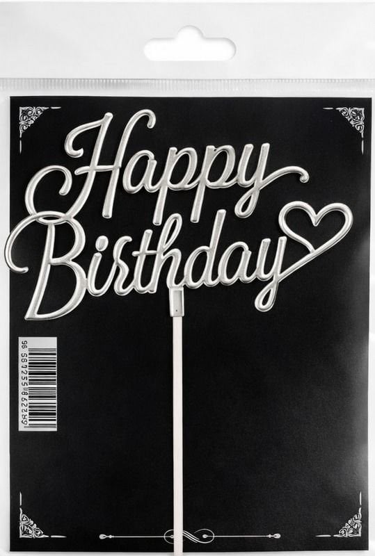 Pasta Üstü Çubuklu Pleksi Yazılar Happy Bırthday Gümüş