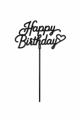 Pasta Üstü Çubuklu Pleksi Yazılar Happy Bırthday Siyah