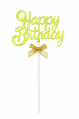 Pasta Üstü Çubuklu Pleksi Yazılar Happy Bırthday Sarı