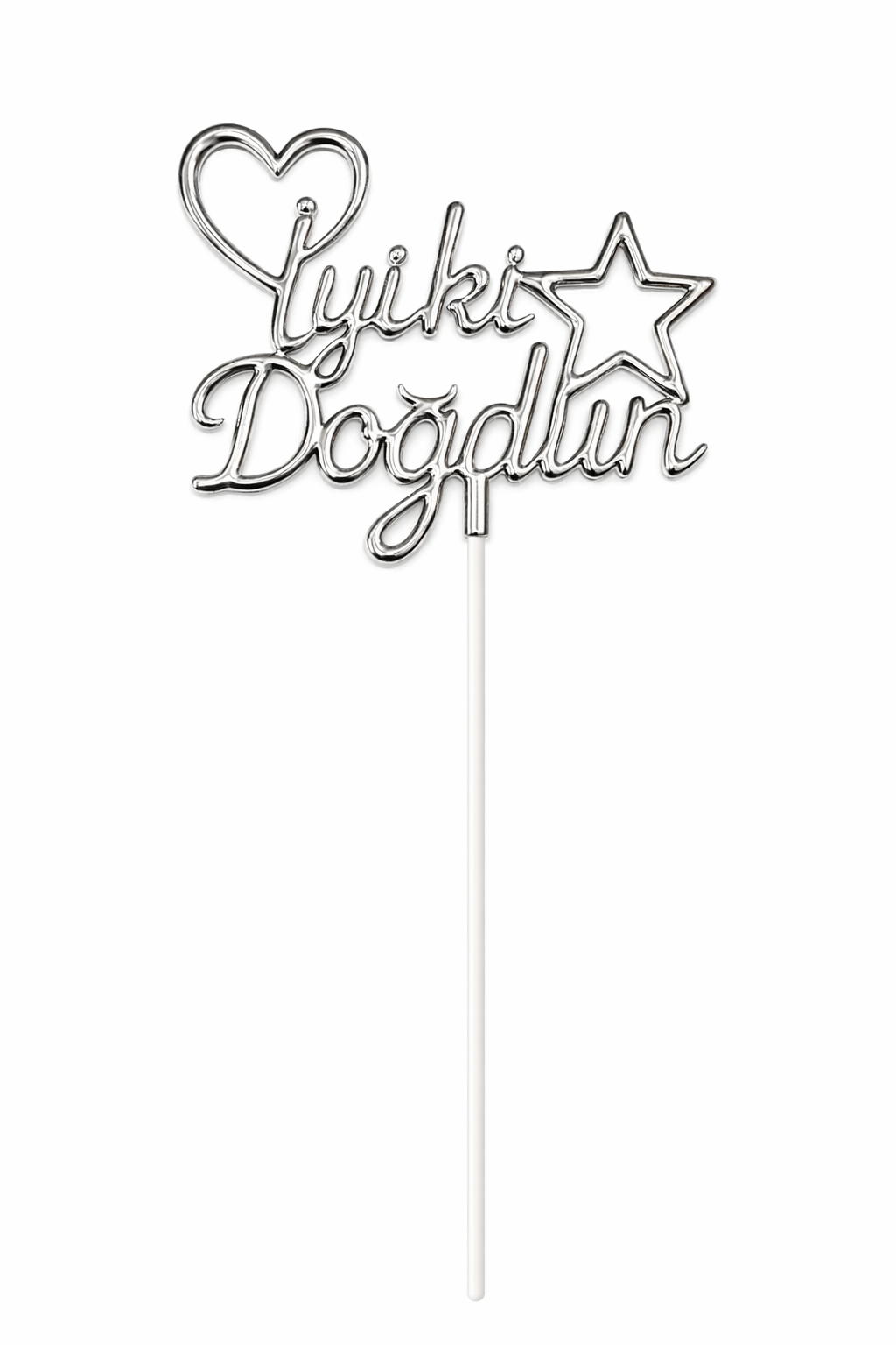 Pasta Üstü Çubuklu Pleksi Yazıları İyi ki Doğdun Gümüş