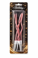 Kıvrık Dönerli Pasta Mumları Pembe Renkli 6LI