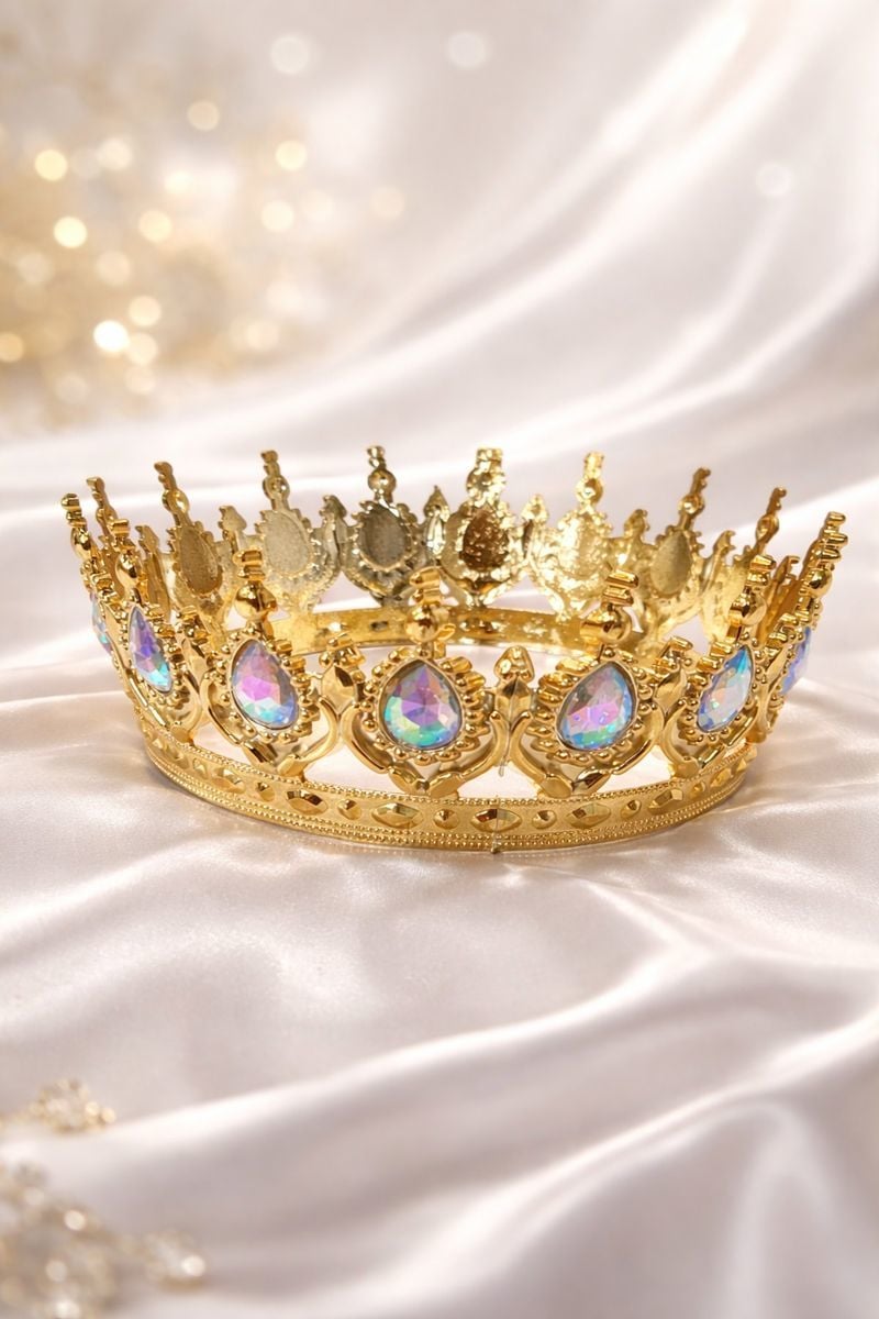 Gold Beyaz Taşlı Pasta Tacı