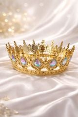 Gold Beyaz Taşlı Pasta Tacı