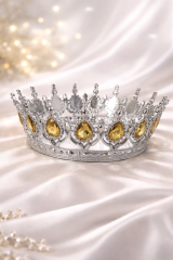 Gümüş Sarı Taşlı Pasta Tacı