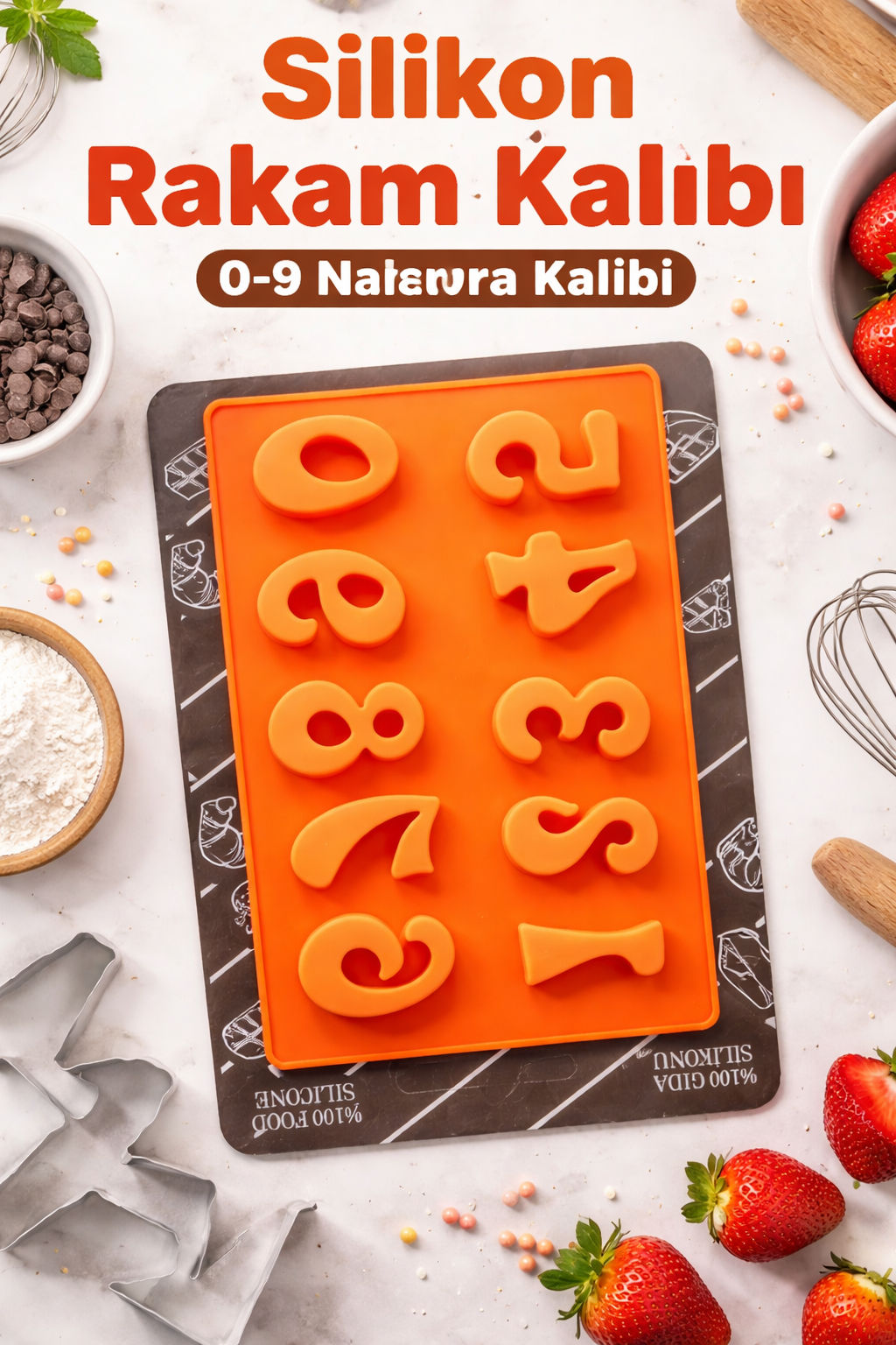 Silikon Rakam Kalıbı 0–9 | Pasta & Kurabiye Rakam Yazı Kalıbı HG602