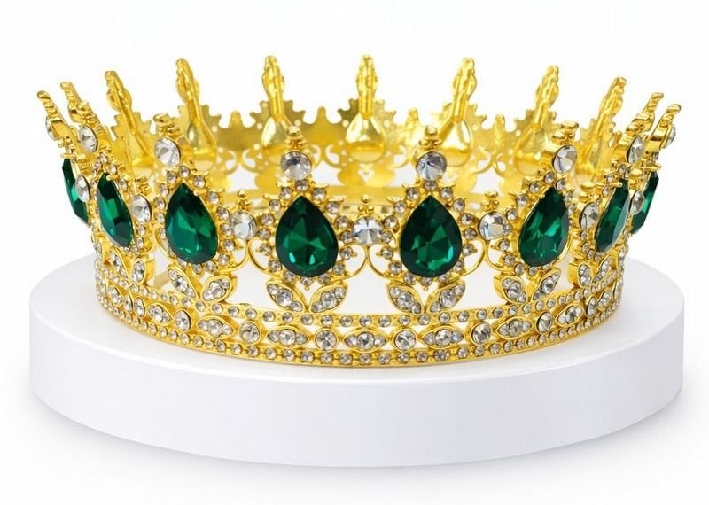 Metal Pasta Tacı Gold  Yeşil Taşlı