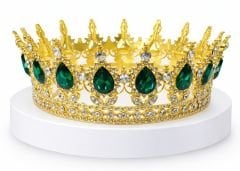 Metal Pasta Tacı Gold  Yeşil Taşlı