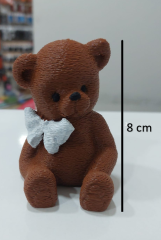 Beyaz Fiyonklu Oturan Ayıcık  Pasta Figürü 8cm