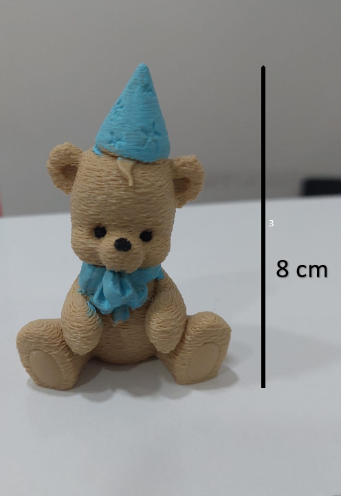 Mavi Parti Şapkalı Oturan Ayıcık  Pasta Figürü 8cm