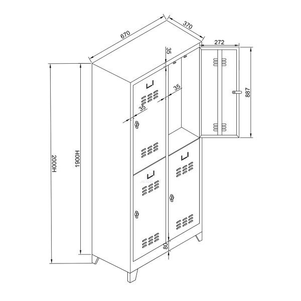 Soyunma Dolabı Eko 4 Lu 660X370X2000 Mm