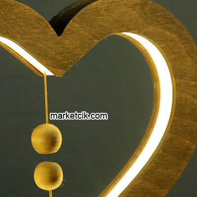 Marketcik Dekoratif Ahşap Kalp Model Mıknatıslı Led Masa Lambası