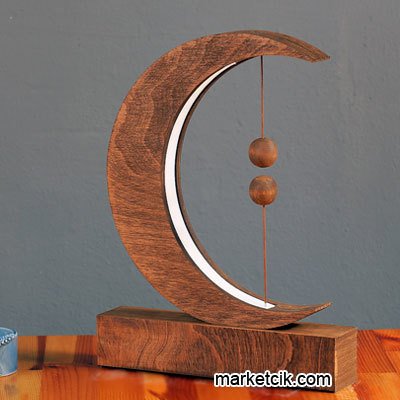 Marketcik Dekoratif Ahşap Ay Model Mıknatıslı Led Masa Lambası