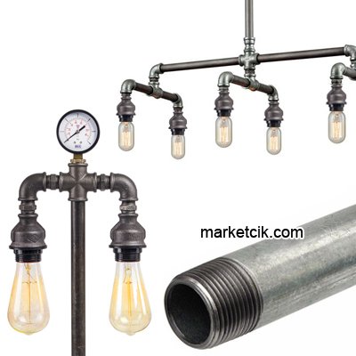 Marketcik Avize ve Masa Lambası İçin İki Ucu Dişli Ham 1/2 Su Borusu 5-10-15-20-25-30 cm