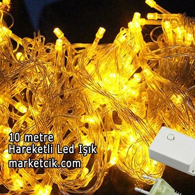 10 Metre 100 Ledli Hareketli İç Mekan Led Kordon Ağaç Işığı, Dekoratif Led Yılbaşı Işık, Sarı